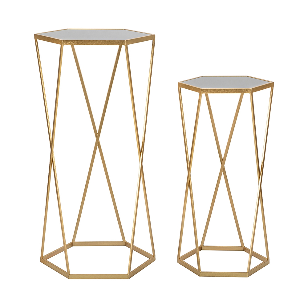 Ensemble de 2 tables basses hexagonales en métal doré et miroir Esagonal Promotion Ensemble de 2 tables basses hexagonales en métal doré et miroir Esagonal Promotion