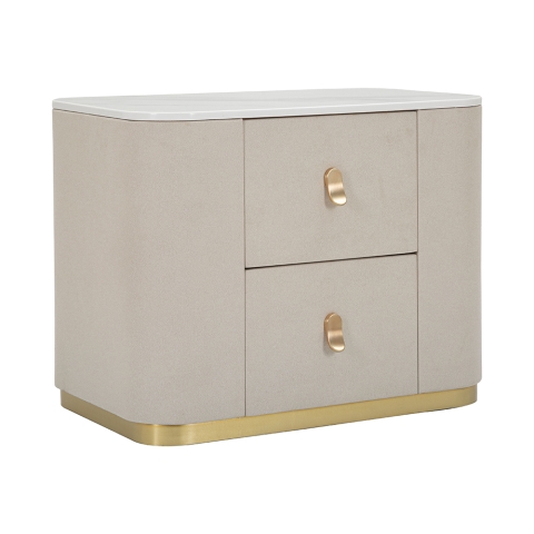 Comodino elegante con  2 cassetti e dettagli dorati 60x40cm Lullaby Promozione