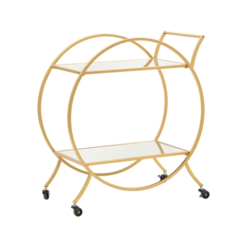 Carrello bar da salotto in metallo dorato con ripiani a specchio Globe Promozione