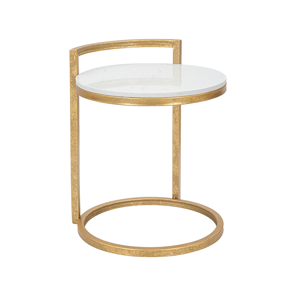 Tavolino da salotto e divano rotondo in metallo oro e piano in marmo bianco Round Promozione Tavolino da salotto e divano rotondo in metallo oro e piano in marmo bianco Round Promozione
