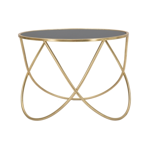 Tavolino da salotto moderno rotondo 60cm  metallo dorato e vetro nero Ring Promozione