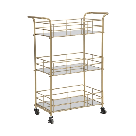 Carrello bar rettangolare dorato con ripiani in vetro specchiato Glammy Promozione