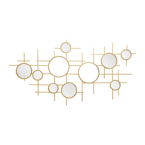 Miroir mural géométrique doré avec multiples miroirs ronds 117x61cm Gloxy Promotion