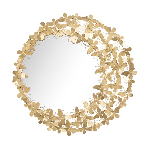 Specchio da parete rotondo con farfalle 3D dorato Butterfly Wind Promozione