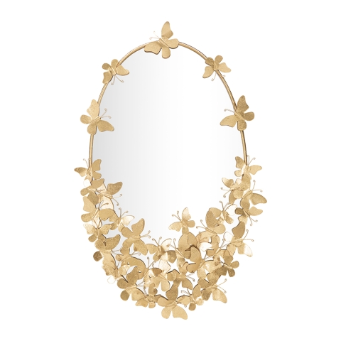 Specchio ovale da parete dorato con farfalle decorative Butterfly Wind Promozione