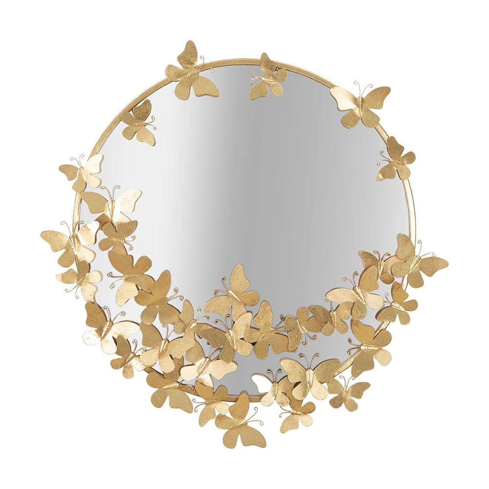Specchio rotondo da parete dorato con farfalle decorative 74cm Butterfly S Promozione Specchio rotondo da parete dorato con farfalle decorative 74cm Butterfly S Promozione