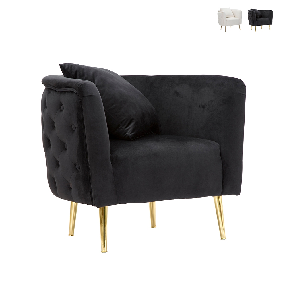 Fauteuil en velours glam avec pieds dorés et coussin Bucarest-P Offre Fauteuil en velours glam avec pieds dorés et coussin Bucarest-P Offre