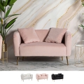 Divano 2 posti glam in velluto con piedini oro e due cuscini Bucarest-D Promozione