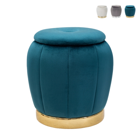 Pouf contenitore rotondo in velluto con base metallica 43cm Paris Promozione