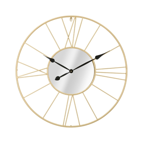 Horloge murale ronde en métal doré 80cm avec miroir Stick Promotion