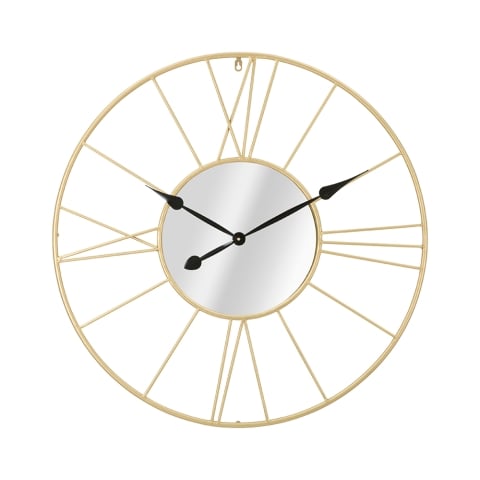 Horloge ronde murale en métal doré de 80cm avec miroir Stick Promotion