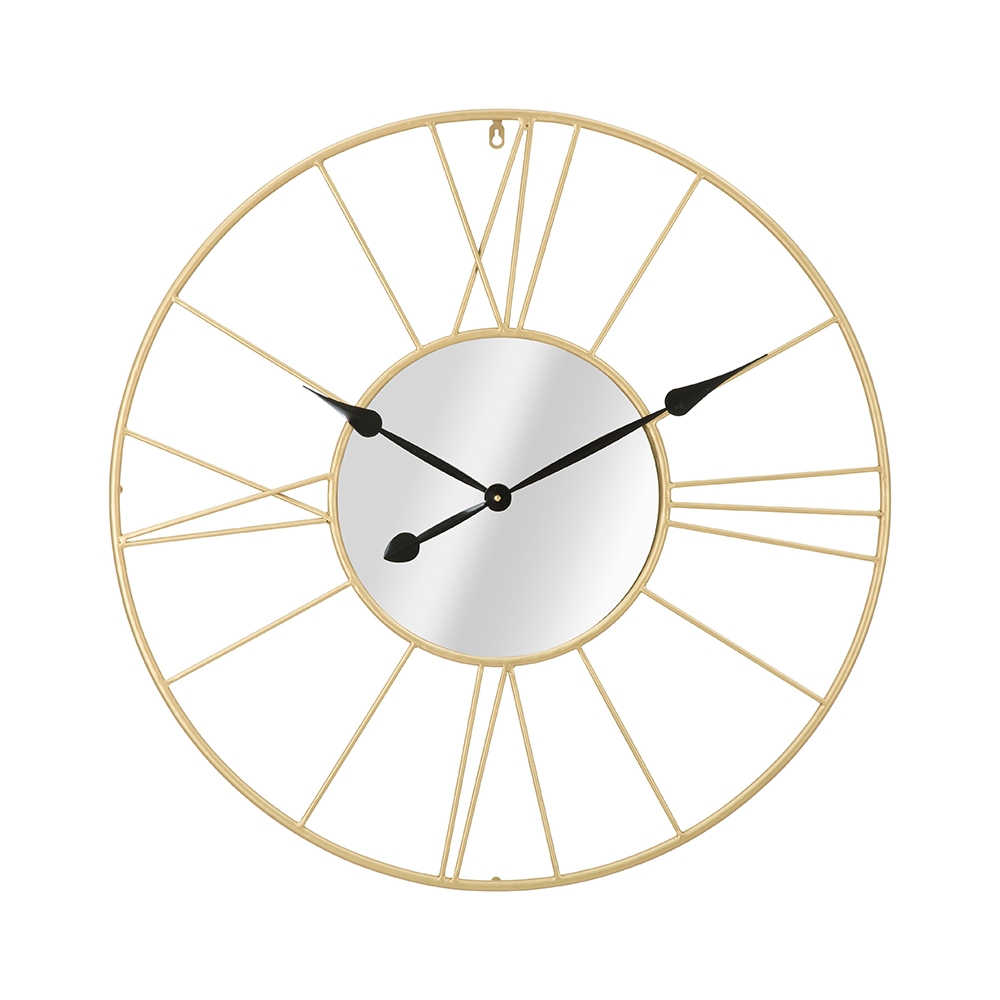 Wanduhr 80 cm rund aus goldfarbenem Metall mit Spiegel Stick Aktion Wanduhr 80 cm rund aus goldfarbenem Metall mit Spiegel Stick Aktion