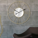 Wanduhr 80 cm rund aus goldfarbenem Metall mit Spiegel Stick Verkauf