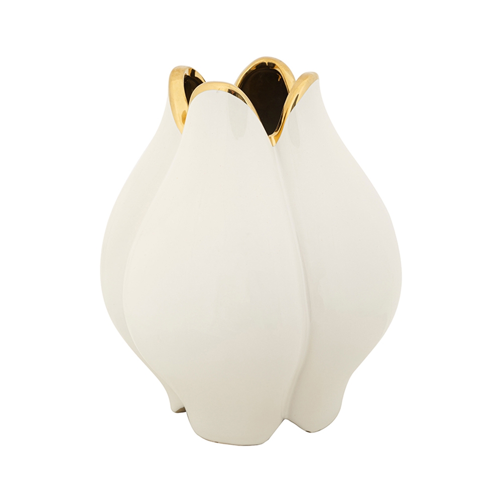 Vaso per fiori in ceramica bianco e profilo dorato Bud Promozione Vaso per fiori in ceramica bianco e profilo dorato Bud Promozione