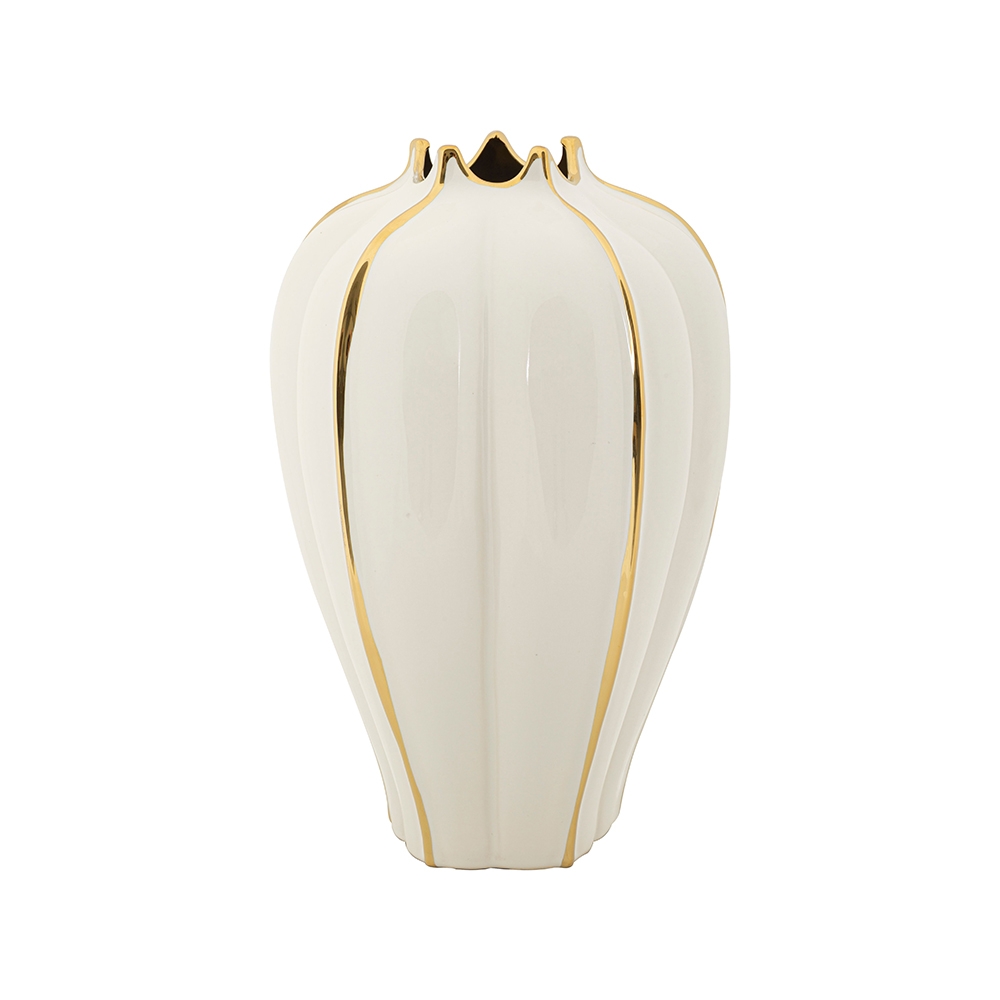 Vaso per fiori in ceramica bianco e dettagli dorati Potter Promozione Vaso per fiori in ceramica bianco e dettagli dorati Potter Promozione