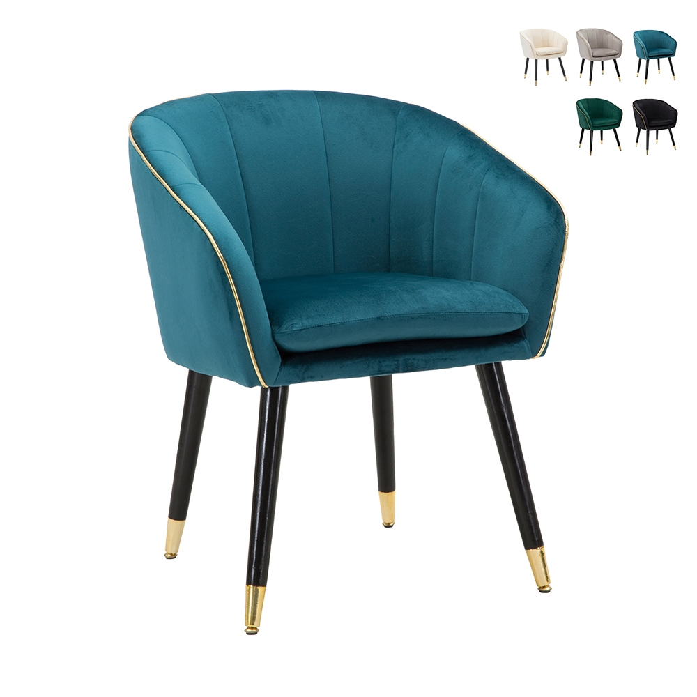Poltrona Sedia in velluto con profilo dorato Paris Stock Poltrona Sedia in velluto con profilo dorato Paris Stock