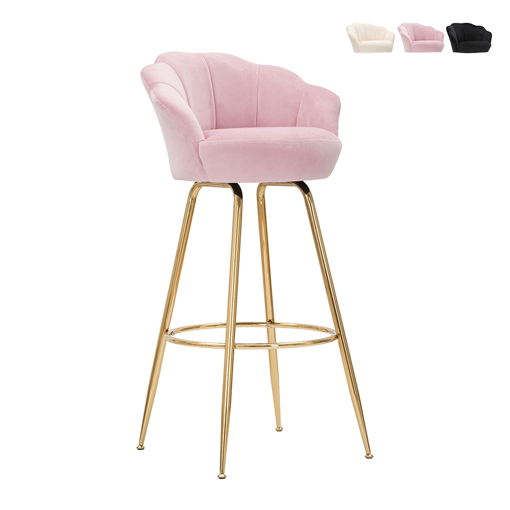 Sgabello bar cucina schienale a fiore gambe dorate h90cm Vienna Sconti Sgabello bar cucina schienale a fiore gambe dorate h90cm Vienna Sconti