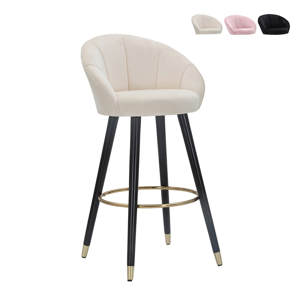 Sgabello bar cucina in velluto e gambe in legno nero e dorato h80cm Prague Promozione Sgabello bar cucina in velluto e gambe in legno nero e dorato h80cm Prague Promozione