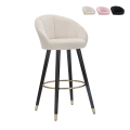 Sgabello bar cucina in velluto e gambe in legno nero e dorato h80cm Prague Promozione