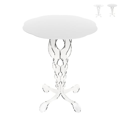 Table haute ronde 50 cm de salon en plexiglas transparent Arabesco Medium Promotion