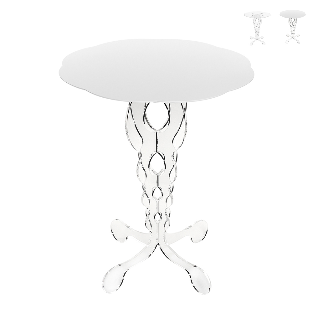 Table haute ronde 50 cm de salon en plexiglas transparent Arabesco Medium Promotion Table haute ronde 50 cm de salon en plexiglas transparent Arabesco Medium Promotion
