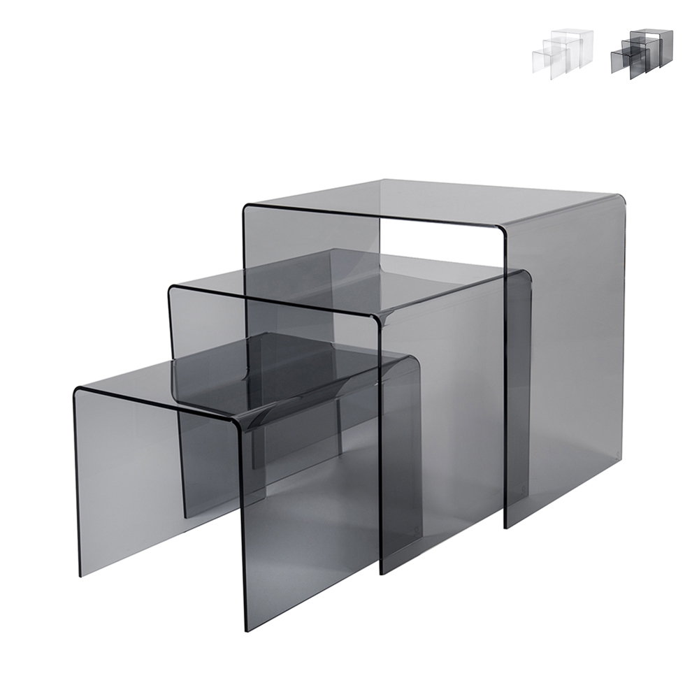 Set 3 tavolini da salotto in plexiglass trasparente Trix Promozione Set 3 tavolini da salotto in plexiglass trasparente Trix Promozione