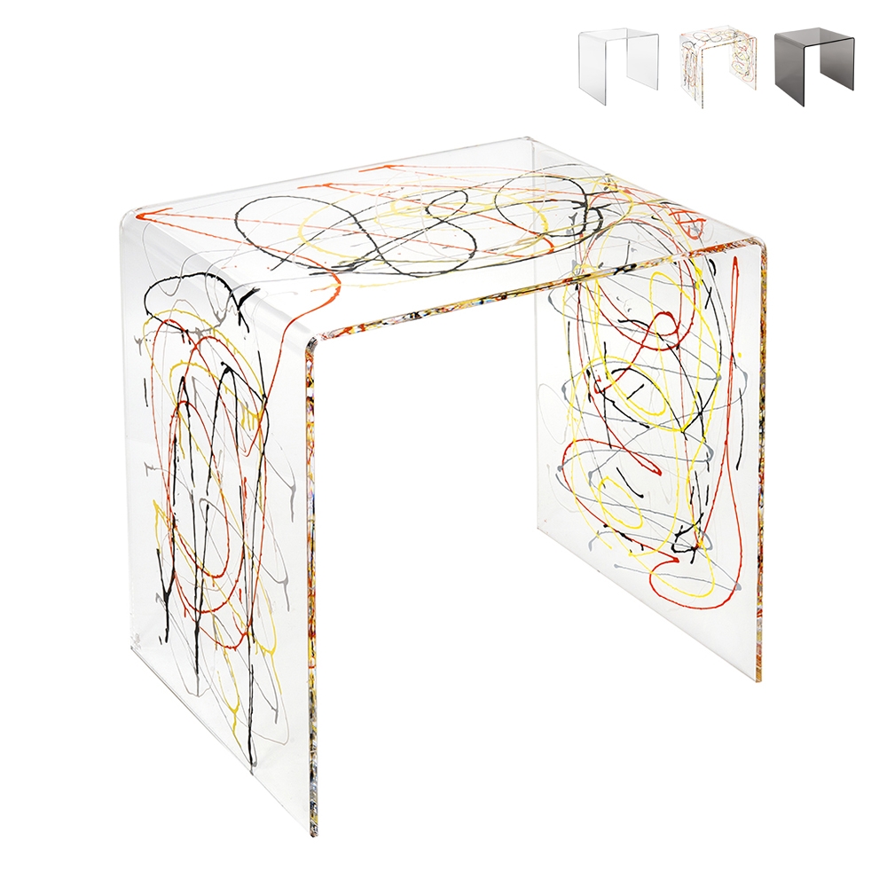Tavolino da salotto moderno in plexiglass trasparente 50x40x50cm 80'S Big Sconti