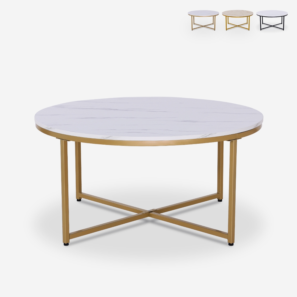 Table basse ronde moderne 90 cm en métal effet marbre Sulley+ Offre Table basse ronde moderne 90 cm en métal effet marbre Sulley+ Offre