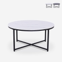 Tavolino da salotto rotondo 80cm in metallo e piano effetto marmo Sulley Promozione