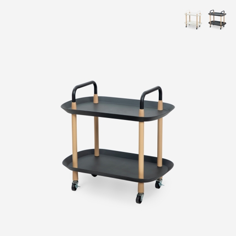 Carrello portavivande moderno con ruote 2 ripiani bianco nero Wala Promozione