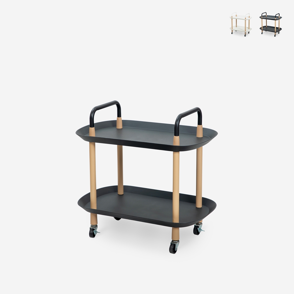 Carrello portavivande moderno con ruote 2 ripiani bianco nero Wala Promozione Carrello portavivande moderno con ruote 2 ripiani bianco nero Wala Promozione