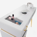 Tavolo da manicure bianco con aspiratore 3 cassetti e gambe dorate Skait Stock