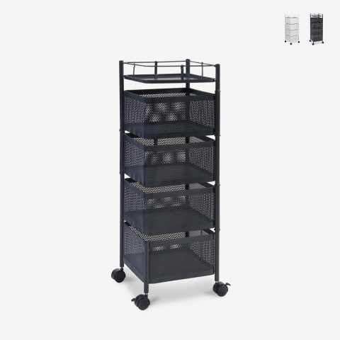 Carrello portafrutta con ruote moderno cucina 4 cestelli girevoli Avet Promozione