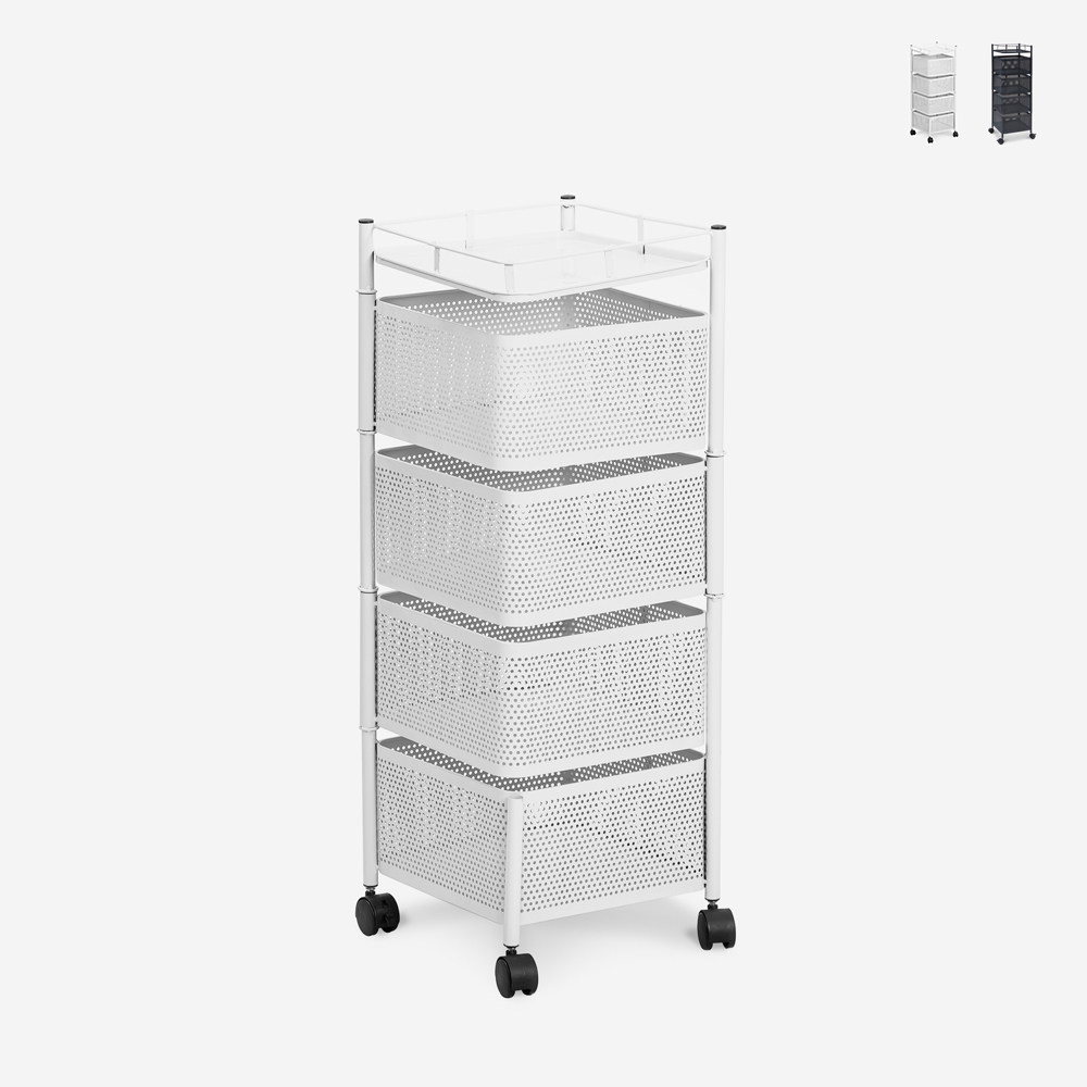 Carrello portafrutta con ruote moderno cucina 4 cestelli girevoli Avet Sconti