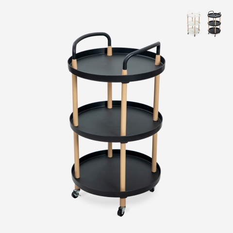 Carrello portavivande rotondo 3 ripiani design nordico ruote Biky Plus Promozione