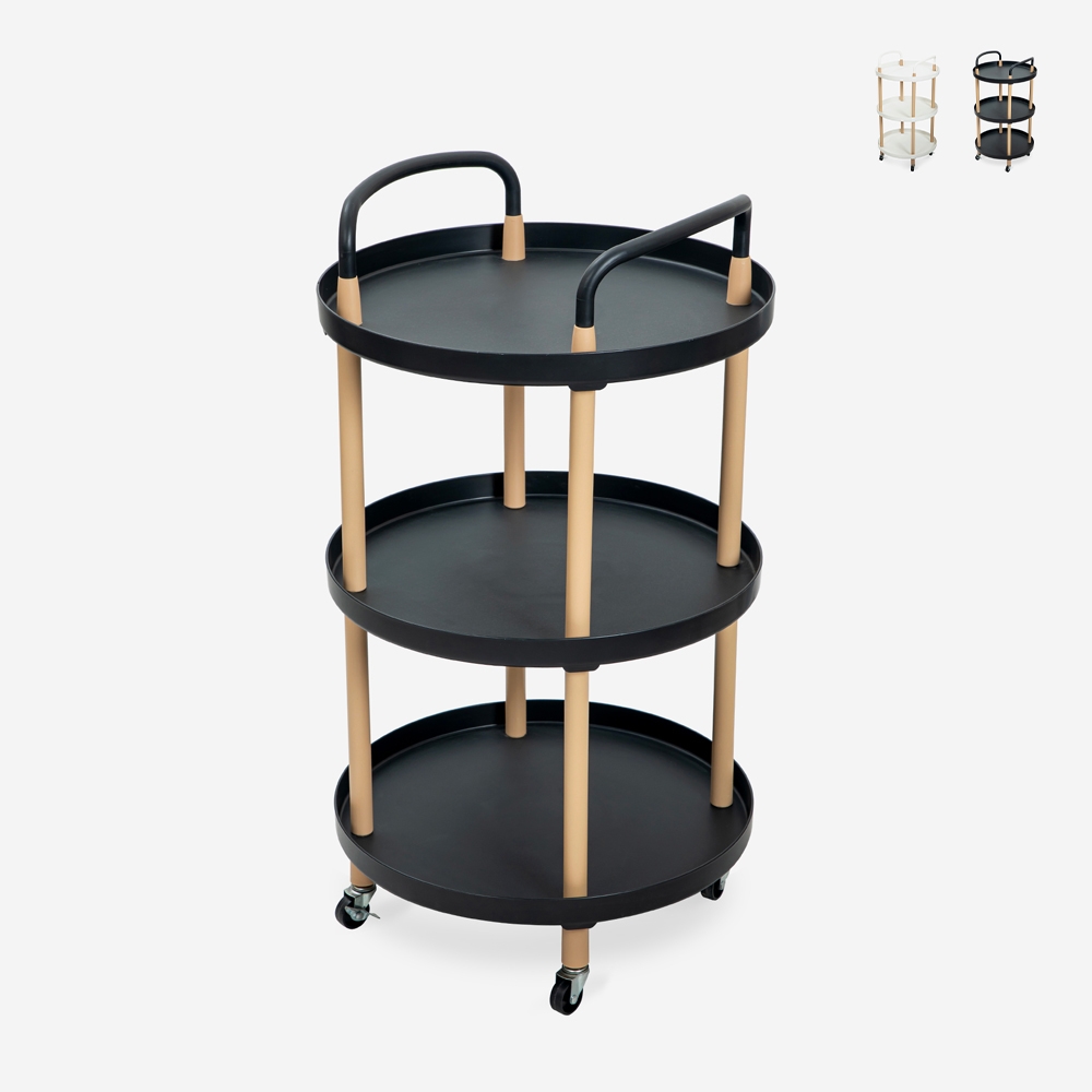 Carrello portavivande rotondo 3 ripiani design nordico ruote Biky Plus Promozione Carrello portavivande rotondo 3 ripiani design nordico ruote Biky Plus Promozione