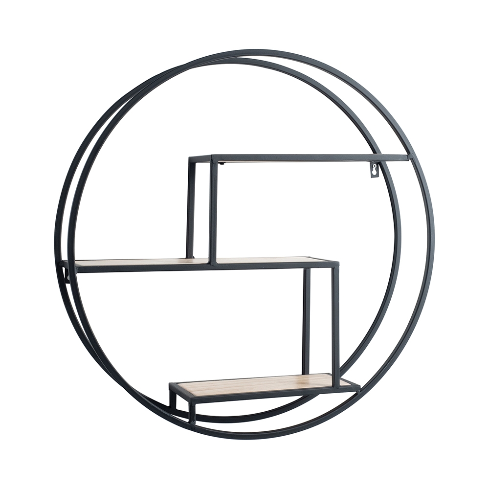 Mensola da parete rotonda Ø60cm in metallo e rovere con 3 ripiani Vanity Promozione Mensola da parete rotonda Ø60cm in metallo e rovere con 3 ripiani Vanity Promozione