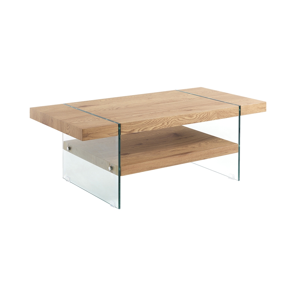Tavolino da salotto in vetro e legno finitura rovere 120x60cm Amarillo Promozione Tavolino da salotto in vetro e legno finitura rovere 120x60cm Amarillo Promozione