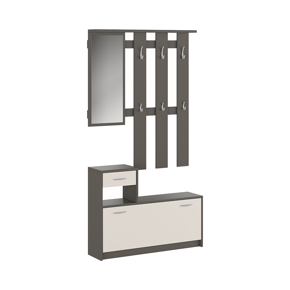 Mobile ingresso con specchio e scarpiera e appendiabiti Belfast Grey Promozione Mobile ingresso con specchio e scarpiera e appendiabiti Belfast Grey Promozione
