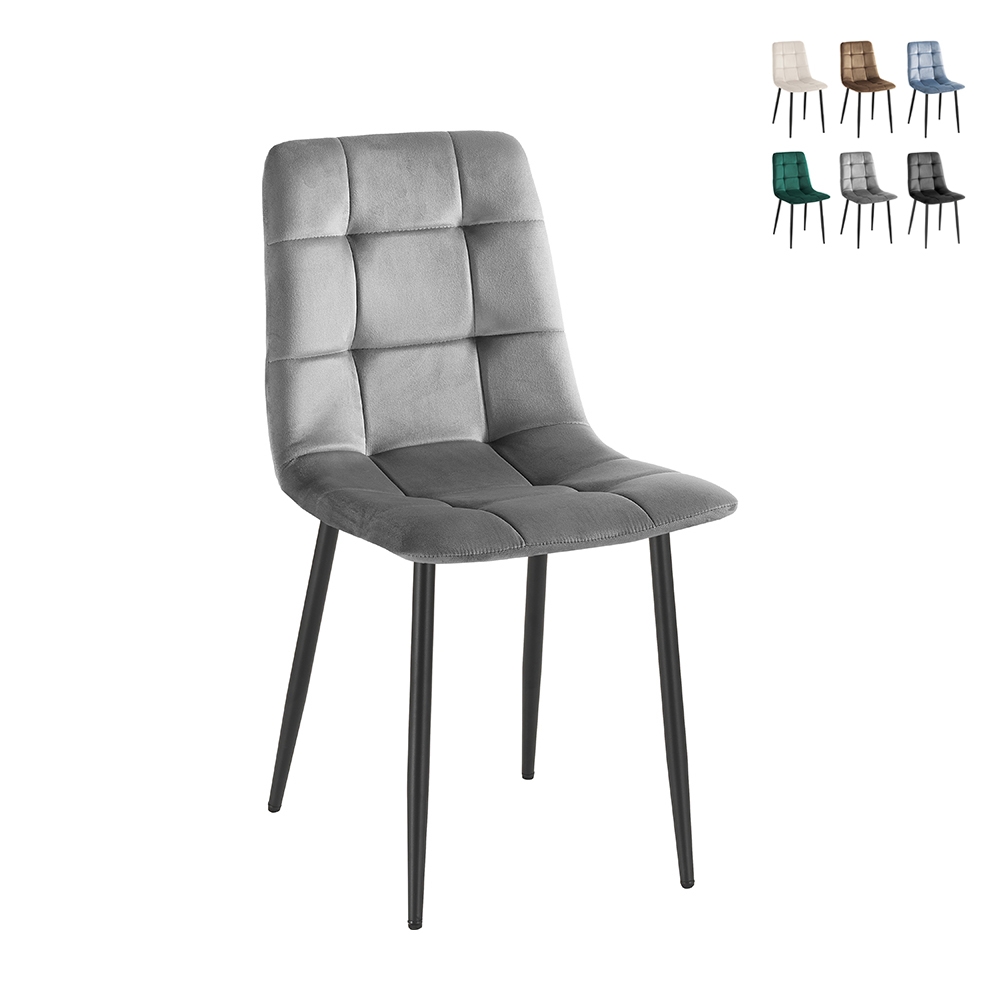 Set 4 sedie da soggiorno cucina in velluto effetto trapuntato Corfù 