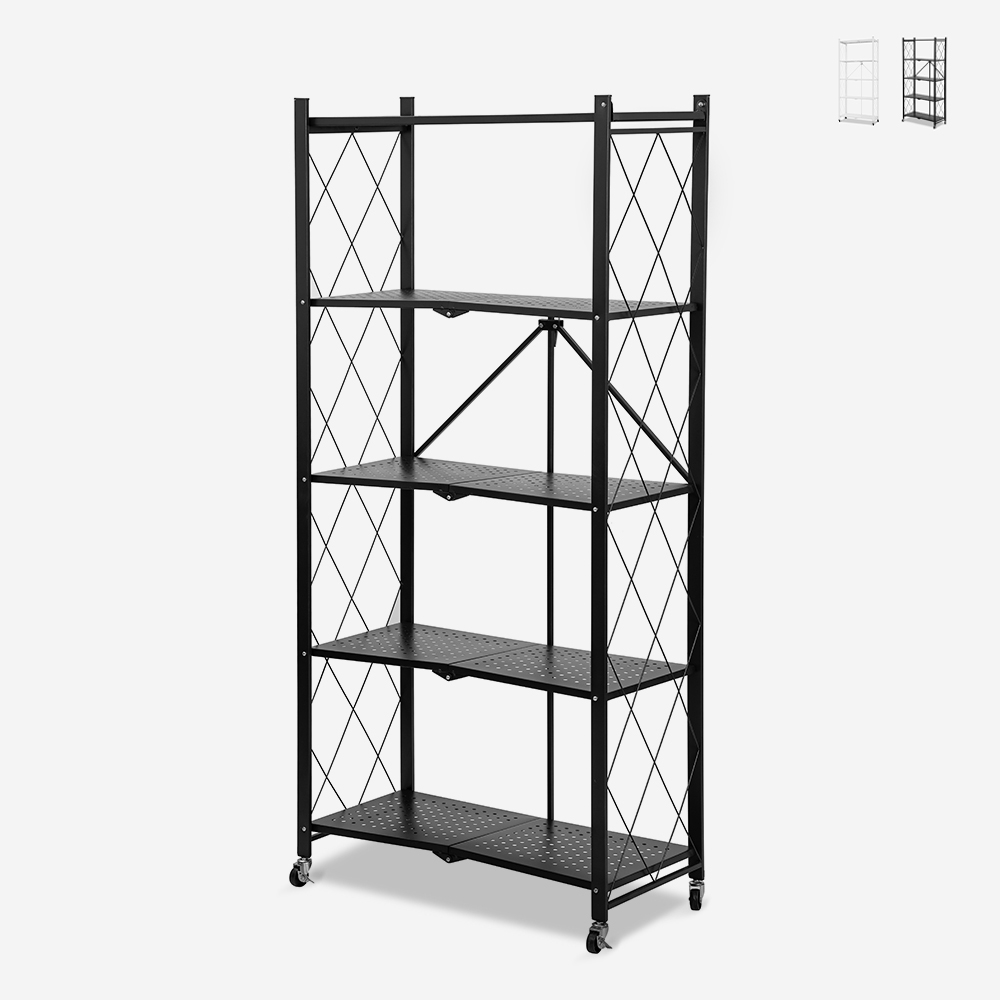 Scaffale pieghevole da cucina 5 ripiani su ruote in metallo Kerry XL Promozione Scaffale pieghevole da cucina 5 ripiani su ruote in metallo Kerry XL Promozione