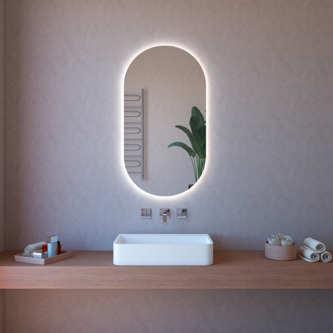 Specchio da bagno ovale retroilluminato LED con antiappannamento ETR117 Promozione