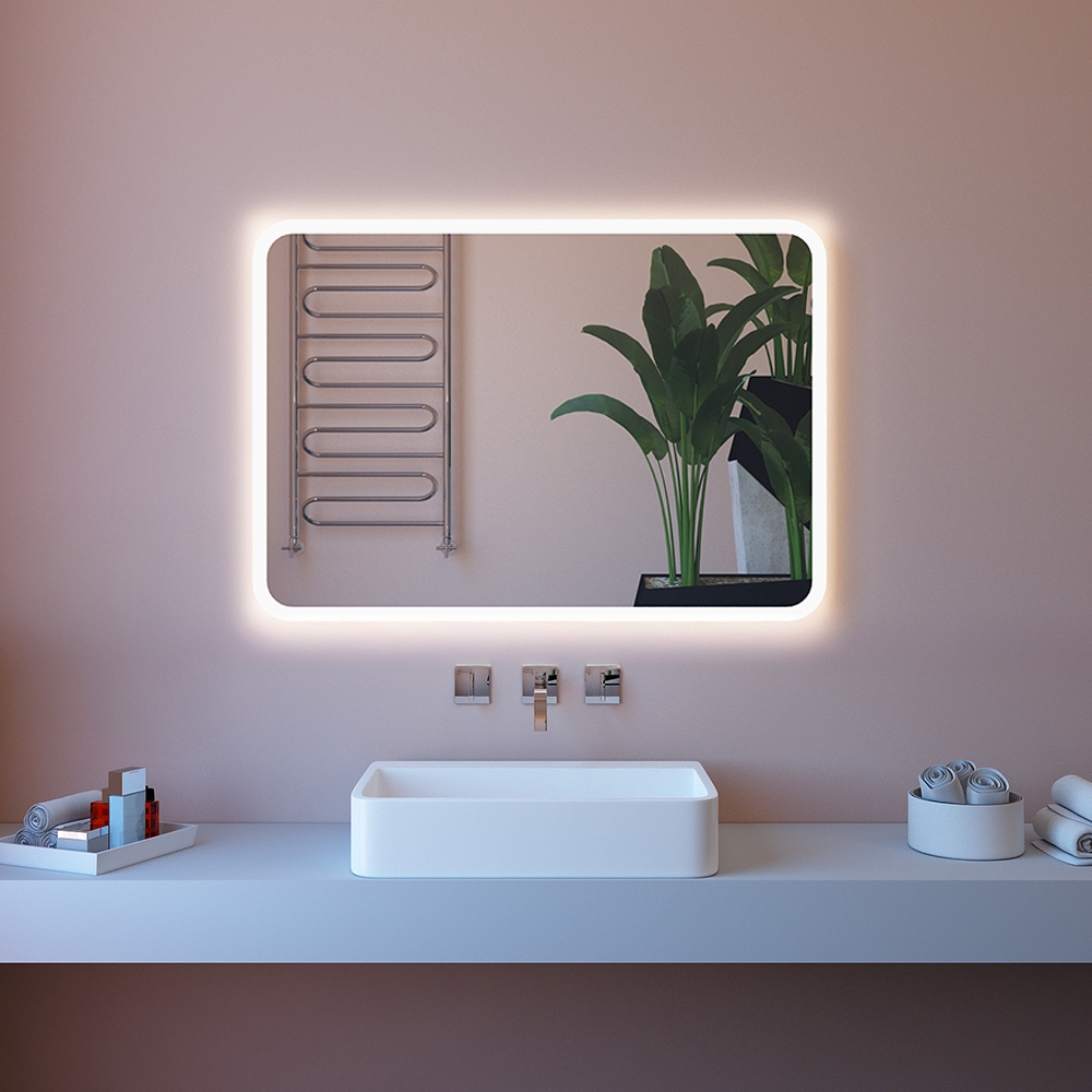 Badezimmerspiegel LED-Touch mit Hintergrundbeleuchtung 100x70cm mit Bluetooth ETR100-L Aktion Badezimmerspiegel LED-Touch mit Hintergrundbeleuchtung 100x70cm mit Bluetooth ETR100-L Aktion
