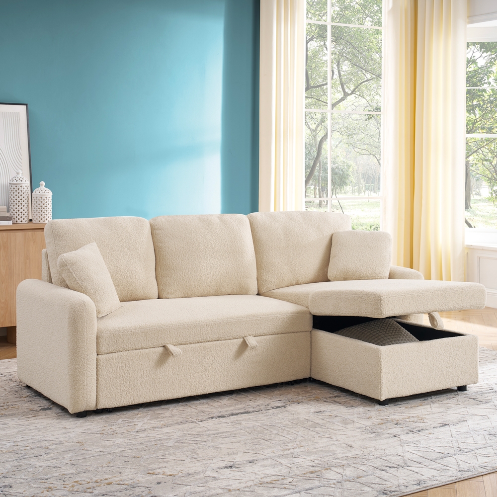 Divano letto 3 posti angolare in bouclé con penisola componibile Nivee Promozione Divano letto 3 posti angolare in bouclé con penisola componibile Nivee Promozione