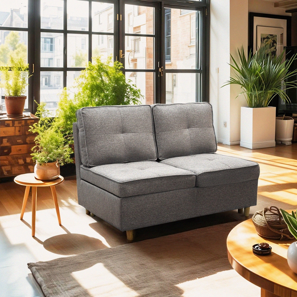 Schlafsofa 2-Sitzer ausziehbar platzsparend aus grauem Stoff Wanda Aktion Schlafsofa 2-Sitzer ausziehbar platzsparend aus grauem Stoff Wanda Aktion
