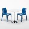 Tavolino Quadrato Bianco 70x70 cm con Base in Acciaio e 2 Sedie Colorate Ice Cocktail 