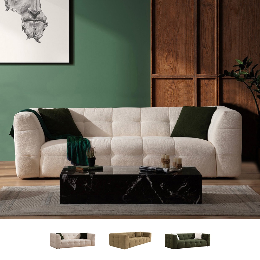 Sofa 3-Sitzer modern Bouclé mit Kissen 235cm Cady Aktion Sofa 3-Sitzer modern Bouclé mit Kissen 235cm Cady Aktion
