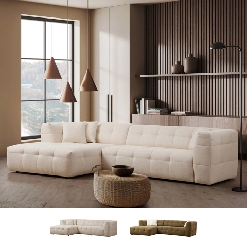 Canapé d'angle modulaire gauche 4 places avec chaise longue en bouclè Cady Left Promotion