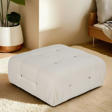 Pouf repose-pieds blanc en bouclè 95x95cm Bubble PB Promotion