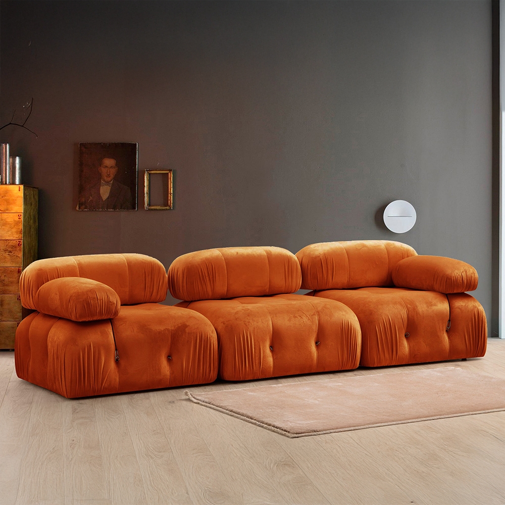 Divano modulare componibile 4 posti in velluto arancione Bubble 3SV Promozione Divano modulare componibile 4 posti in velluto arancione Bubble 3SV Promozione